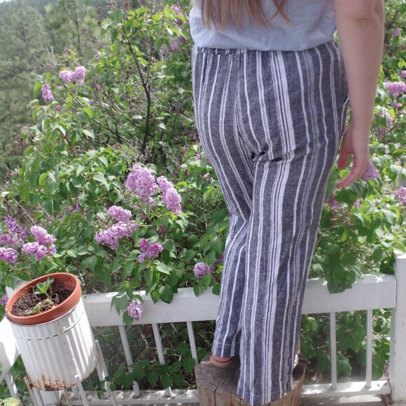 Linen Blend Women's Summer Striped Pants By Briggs - Picture 7 of 7